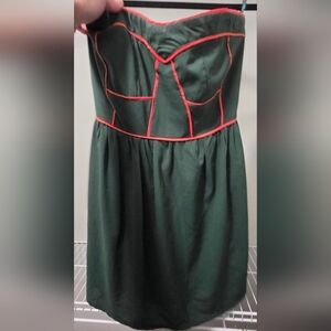 Ya Los Angeles Forest Green Midi Dress with Coral Accents